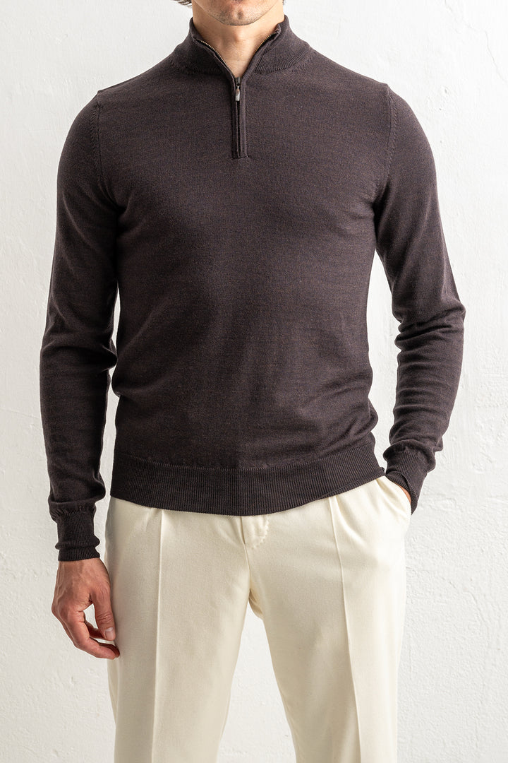 Superfine Merino Halfzip Brown