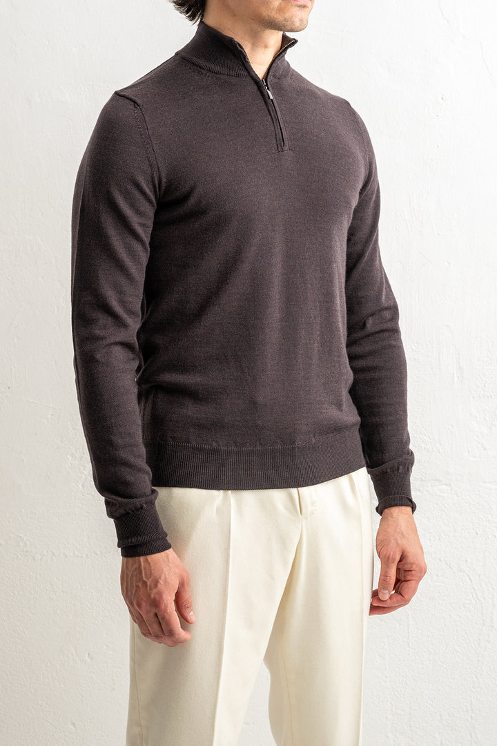 Superfine Merino Halfzip Brown