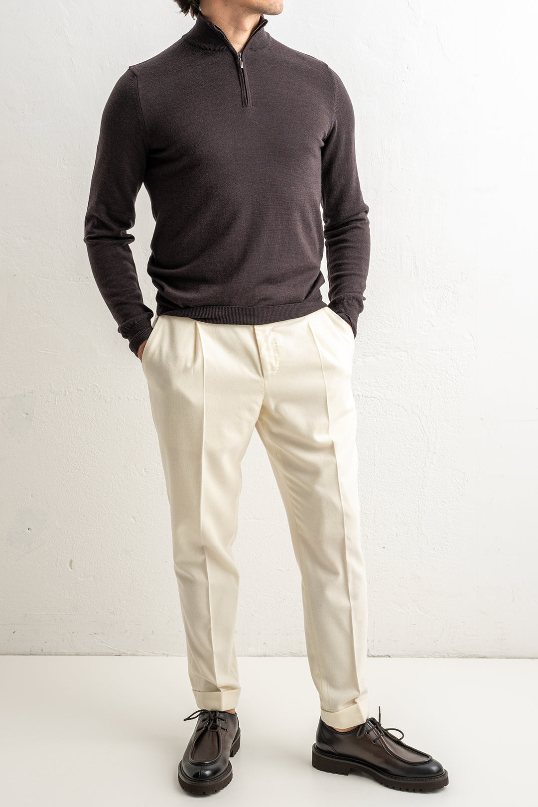 Superfine Merino Halfzip Brown