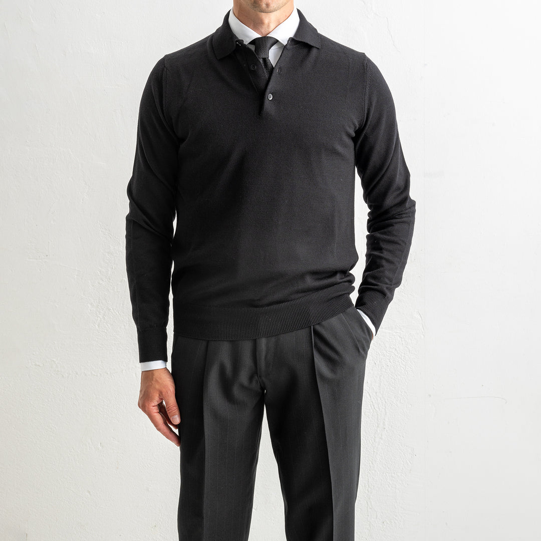 Merino Wool Polo Neck Black