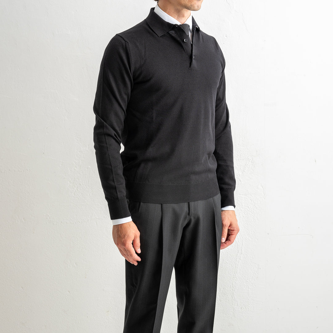 Merino Wool Polo Neck Black