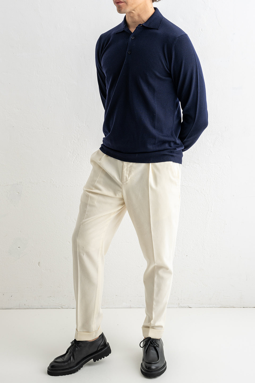 Superfine Merino Polo Navy