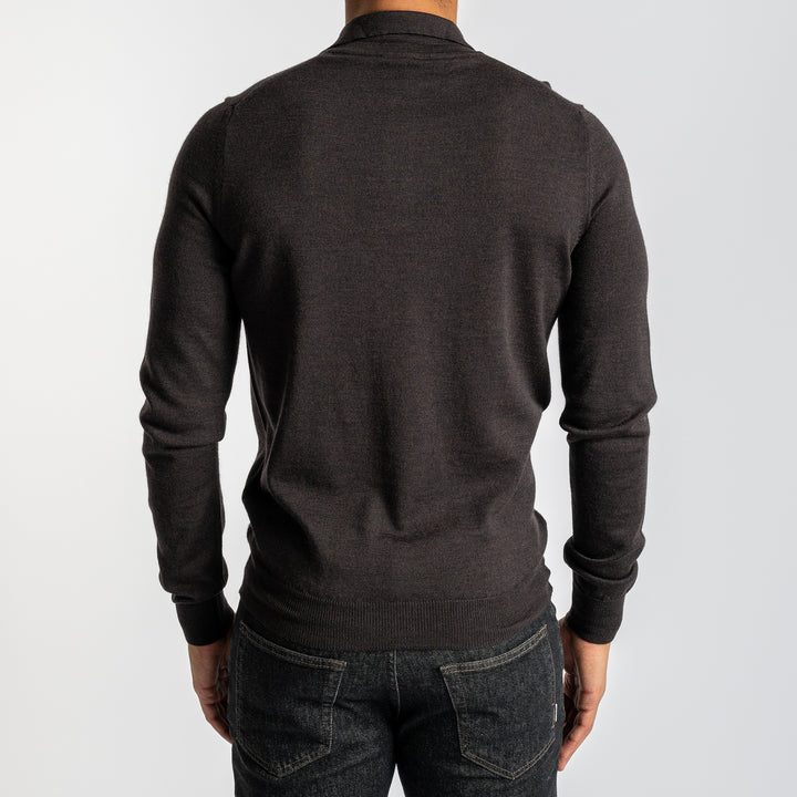 Merino Wool Polo Neck Dark Brown