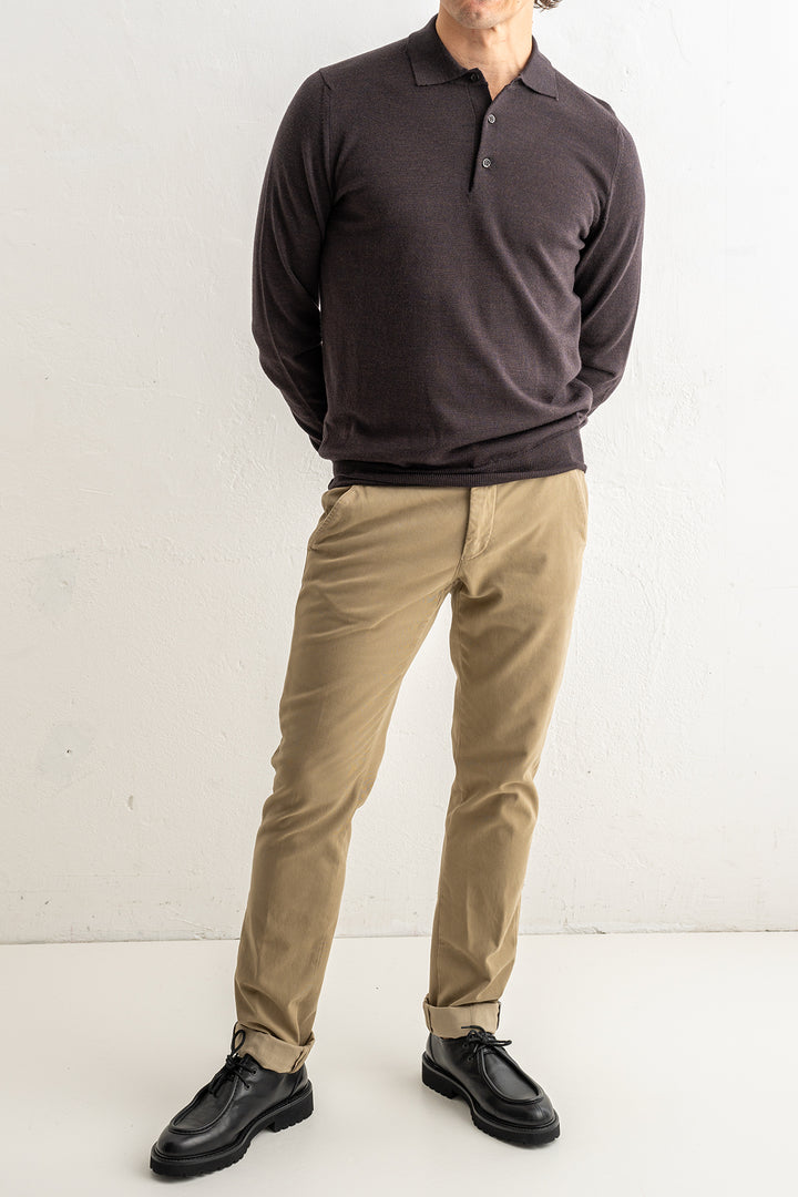 Superfine Merino Polo Brown