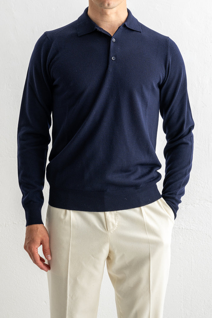 Superfine Merino Polo Navy