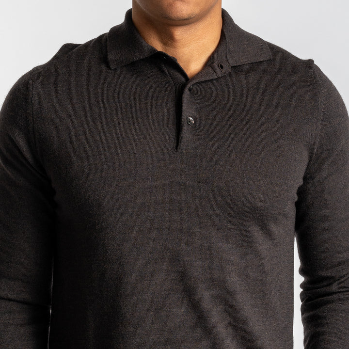 Merino Wool Polo Neck Dark Brown