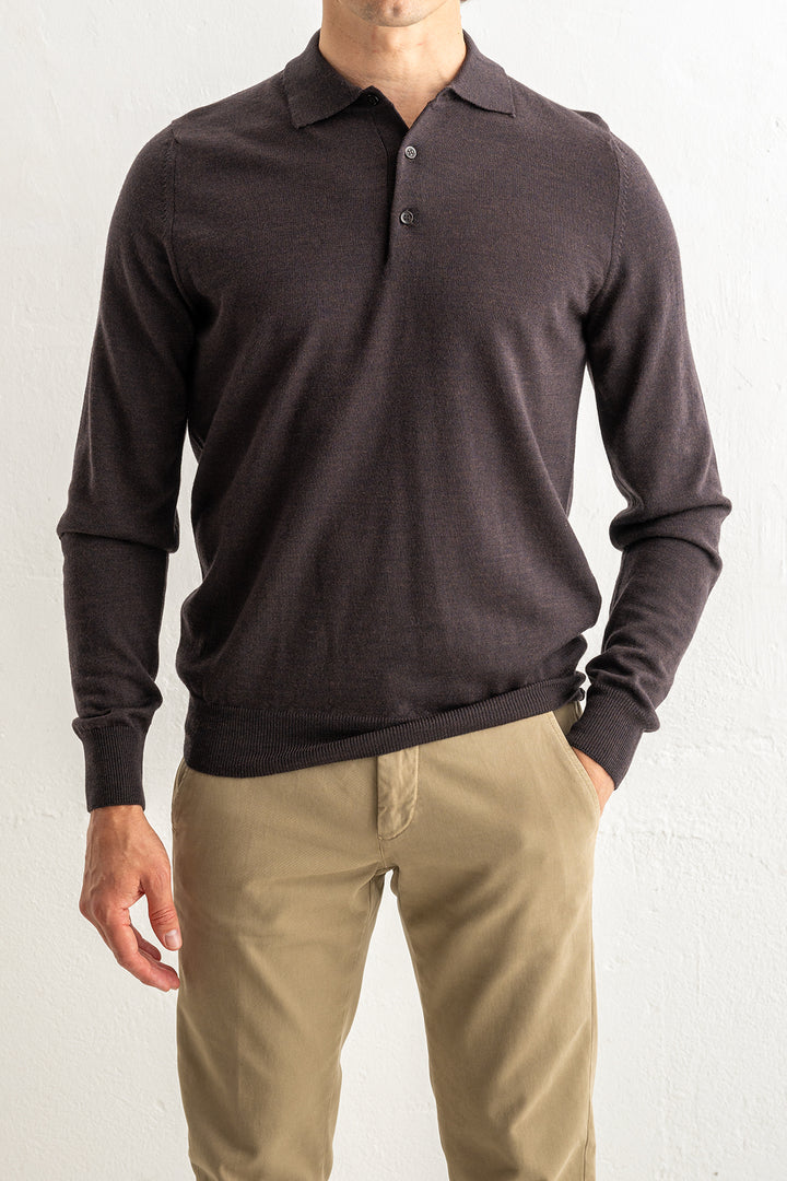 Superfine Merino Polo Brown