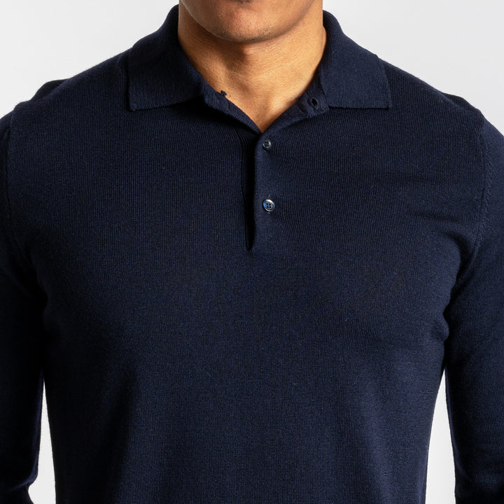 Merino Wool Polo Neck Navy