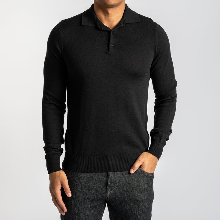 Merino Wool Polo Neck Black