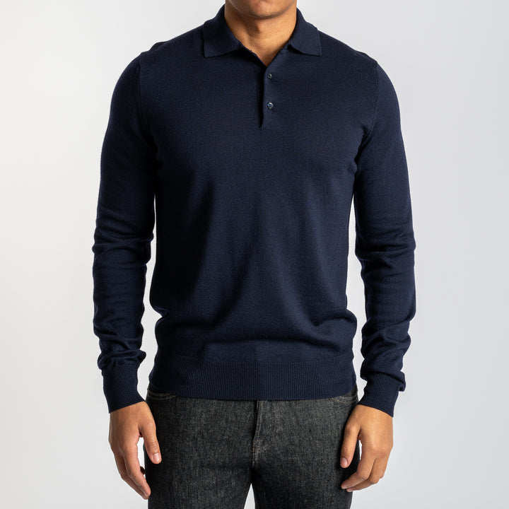 Merino Wool Polo Neck Navy