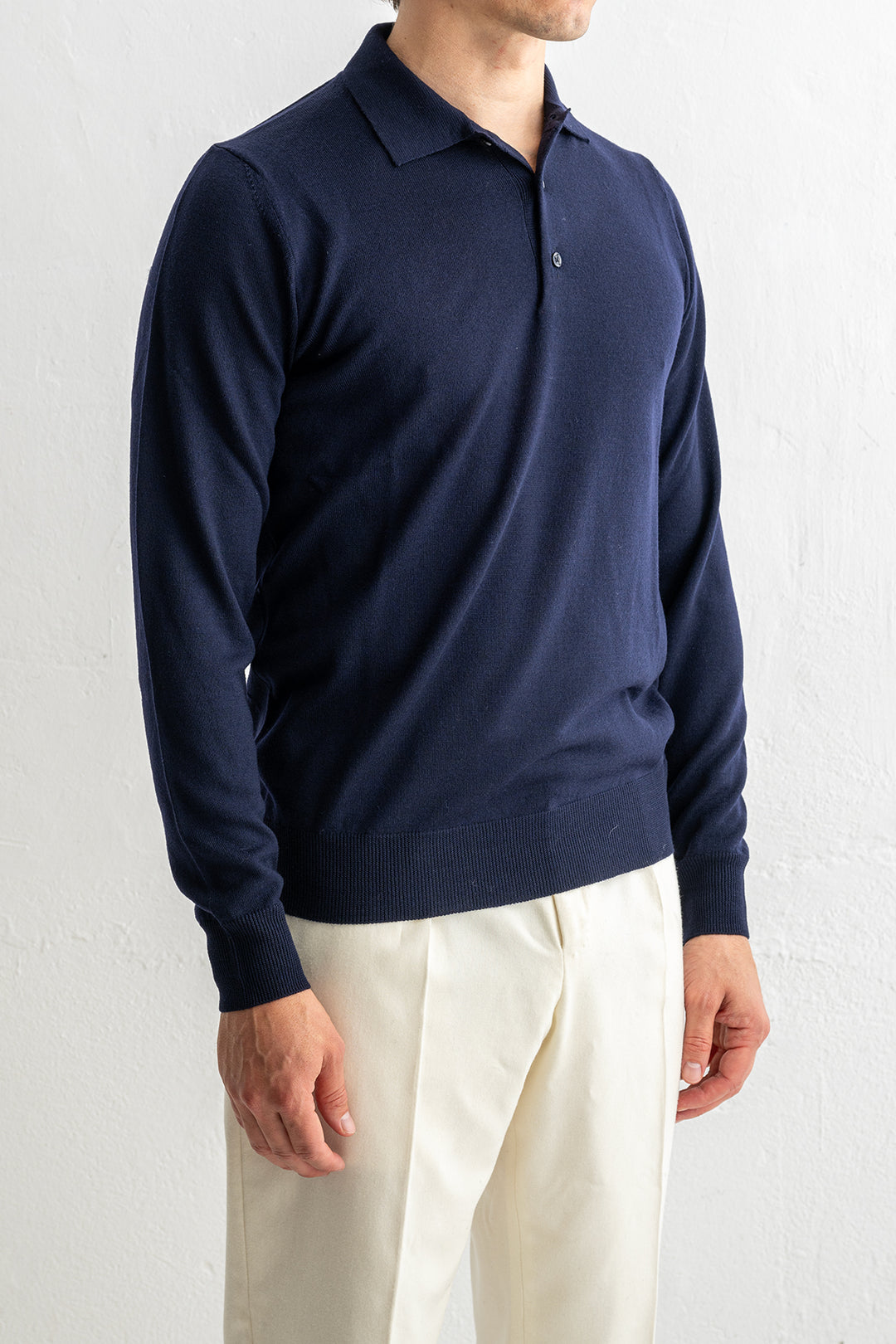 Superfine Merino Polo Navy
