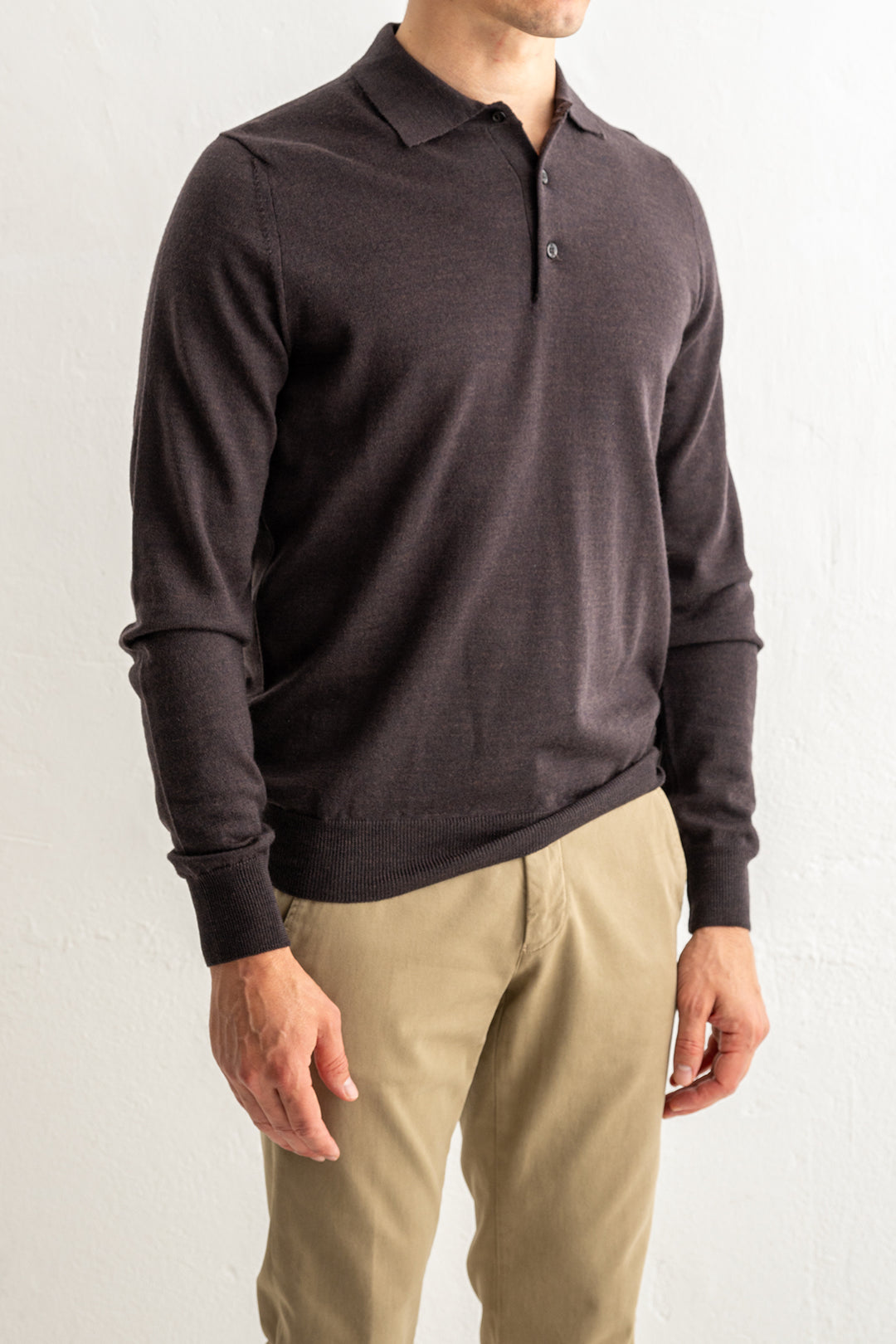 Superfine Merino Polo Brown