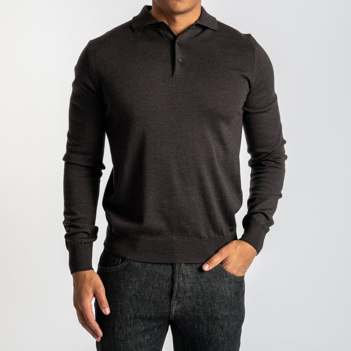 Merino Wool Polo Neck Dark Brown