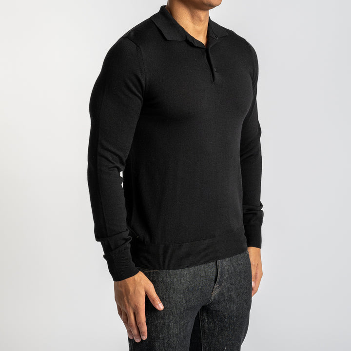 Merino Wool Polo Neck Black