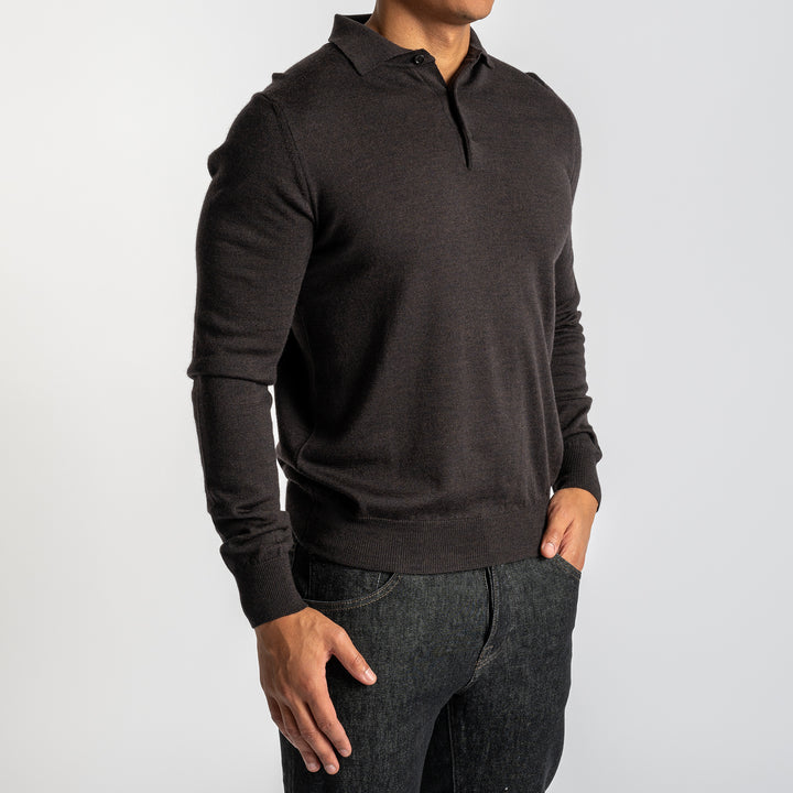 Merino Wool Polo Neck Dark Brown