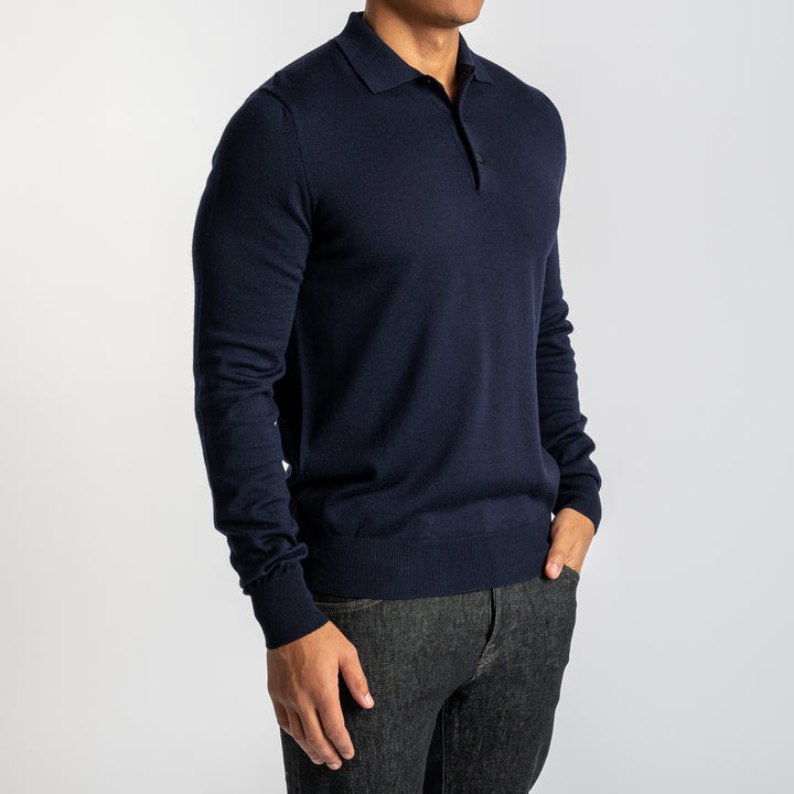 Merino Wool Polo Neck Navy