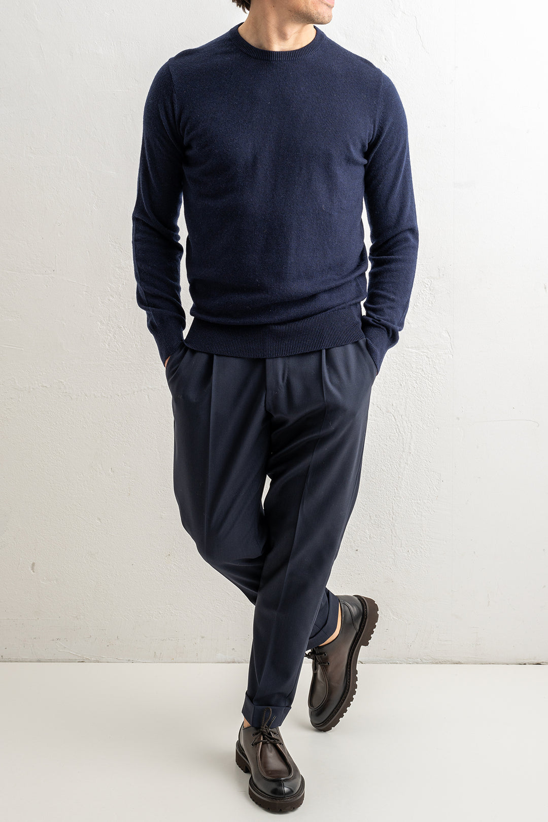 Wool Cashmere Blend Sweater Navy