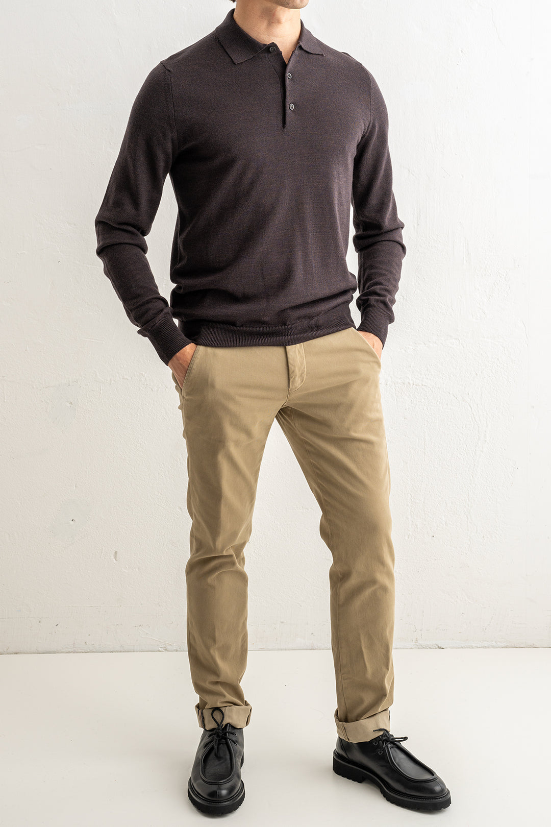 Superfine Merino Polo Brown