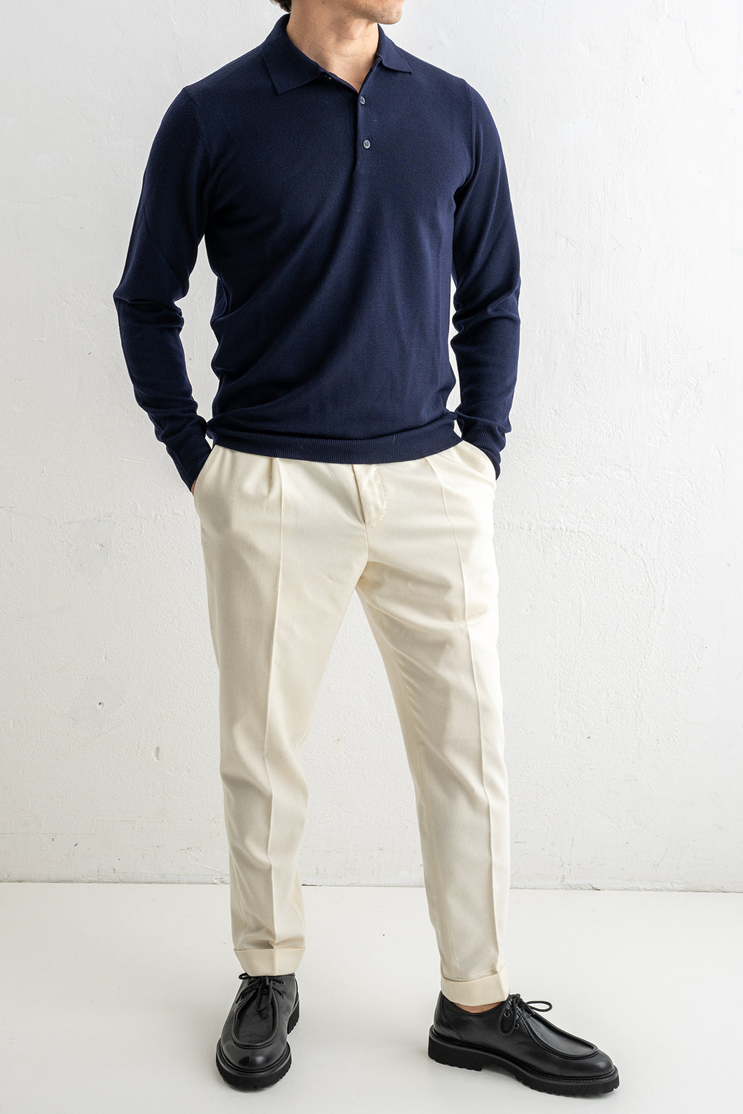 Superfine Merino Polo Navy