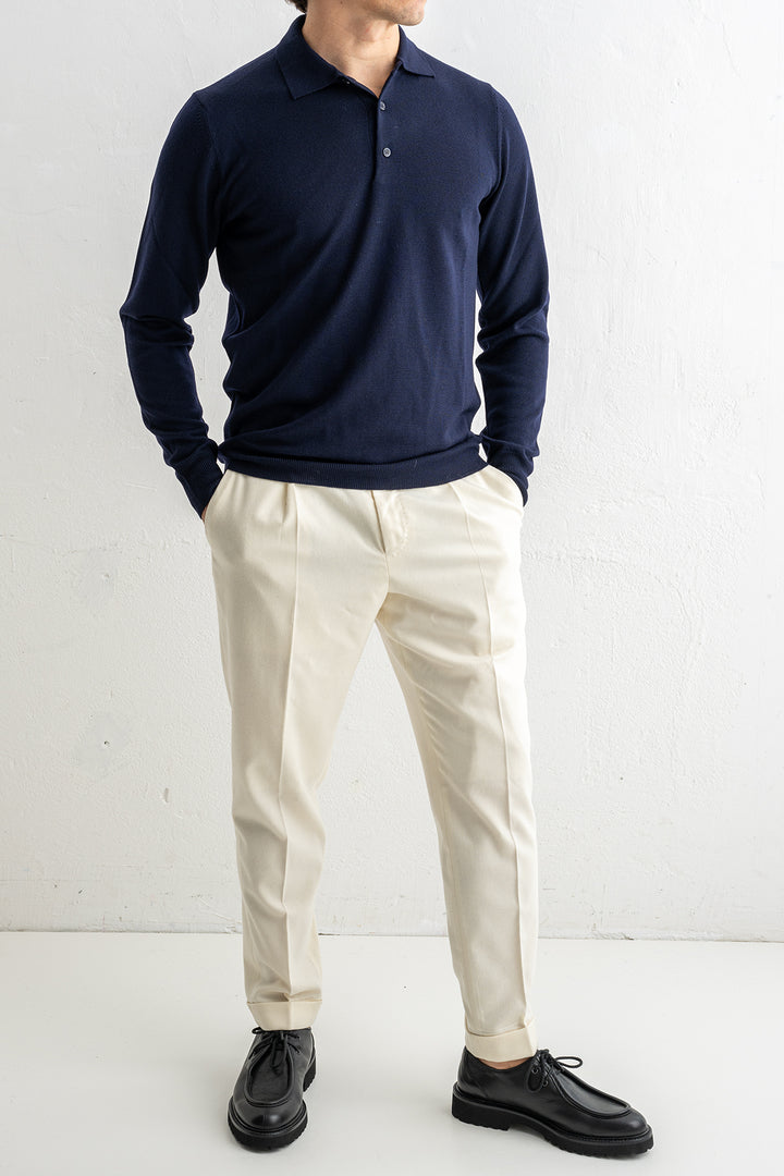 Superfine Merino Polo Navy