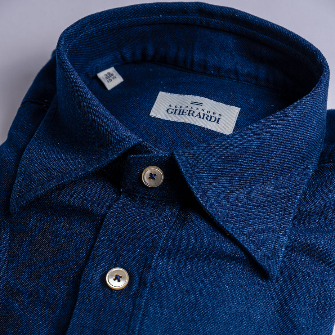 Luxury Cotton Denim Shirt Dark Blue