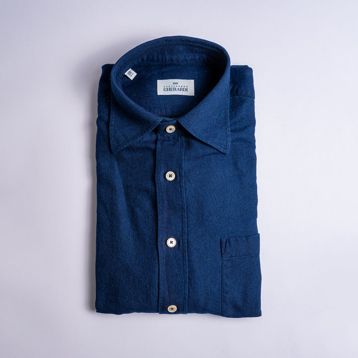 Luxury Cotton Denim Shirt Dark Blue