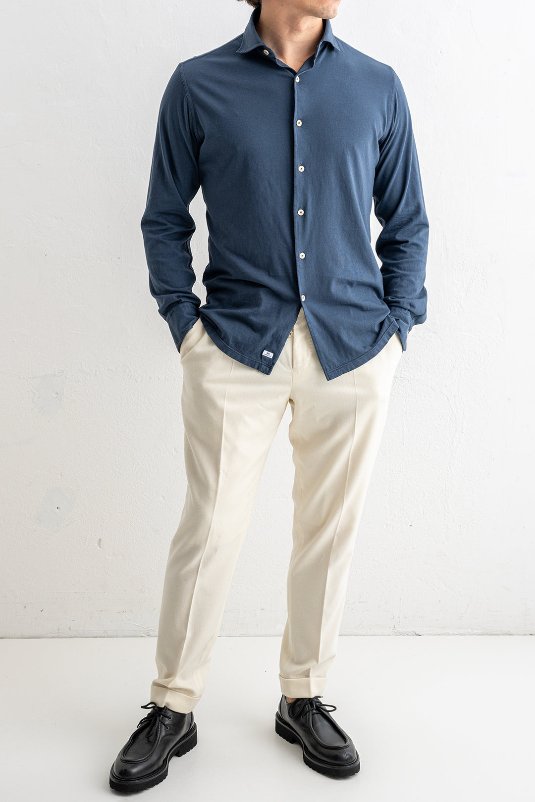 Luxury Cotton Jersey Shirt Navy