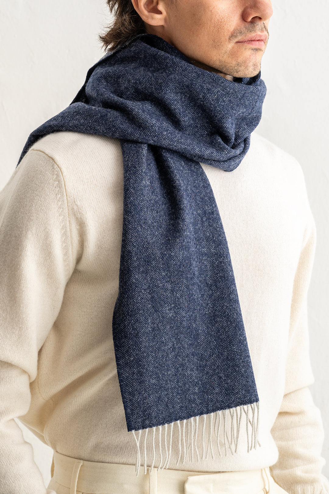 Double Face Wool Scarf Navy