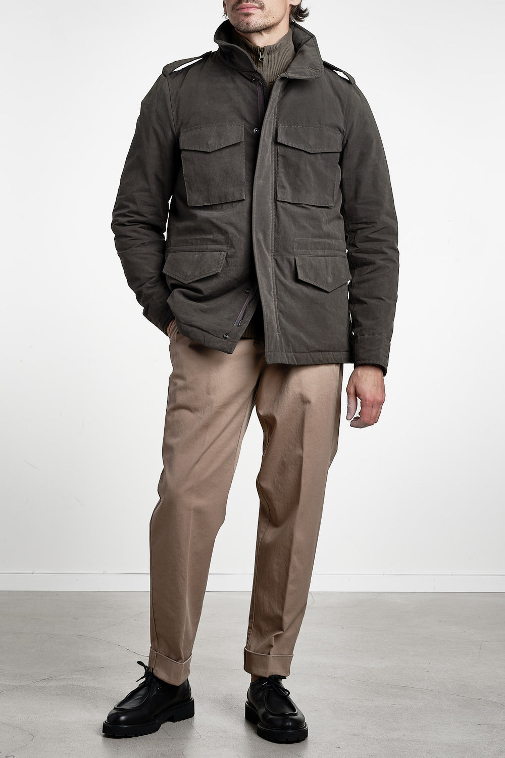 Minifield Cotton Jacket Grey – Aspesi, helfigur framifrån