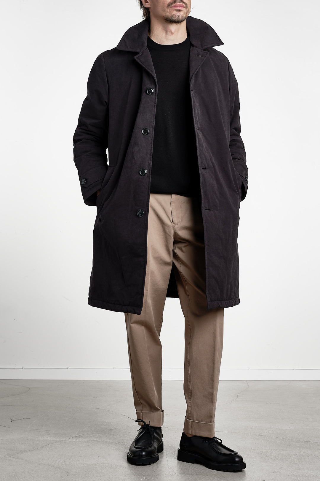 Oversized Pascal Coat Blue Black – Aspesi, helfigur framifrån