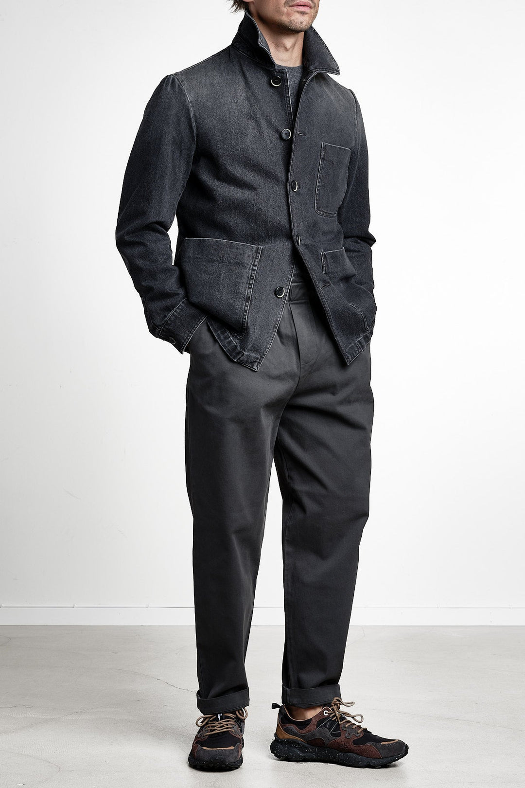 Overshirt Orno Stone – Barena, closeup på materialet
