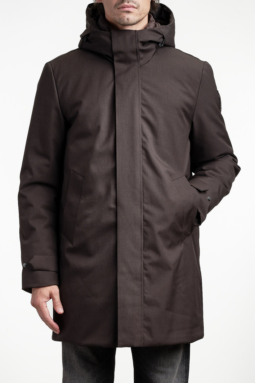 Hooded Parka Coffee – BOMBOOGIE, framifrån