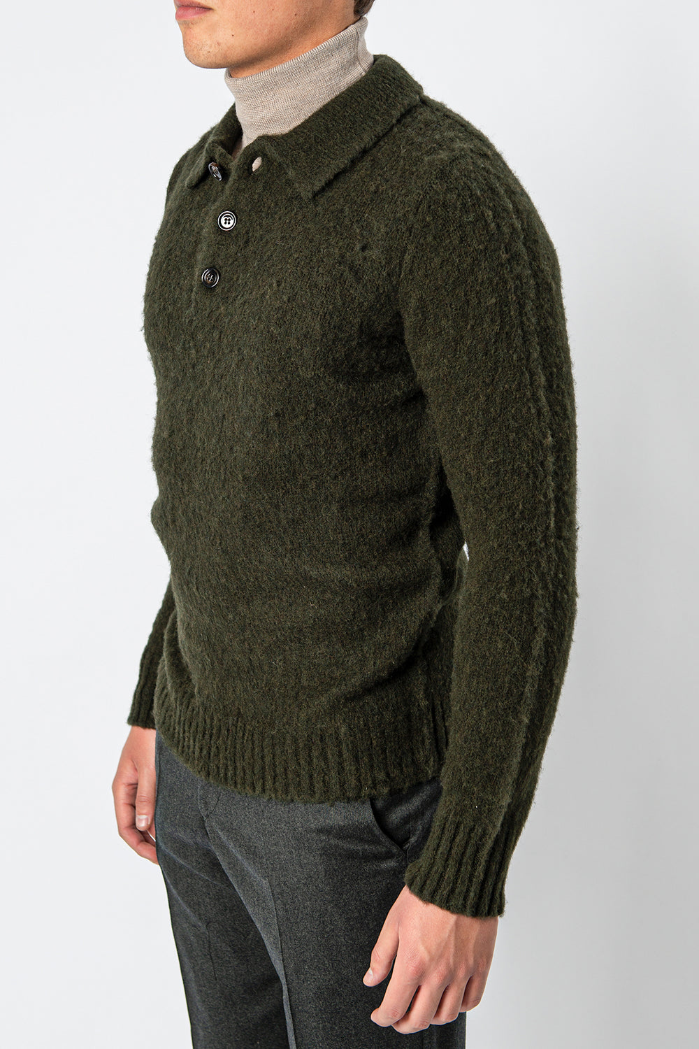 Brushed Shetland Wool Sweater MILITARY