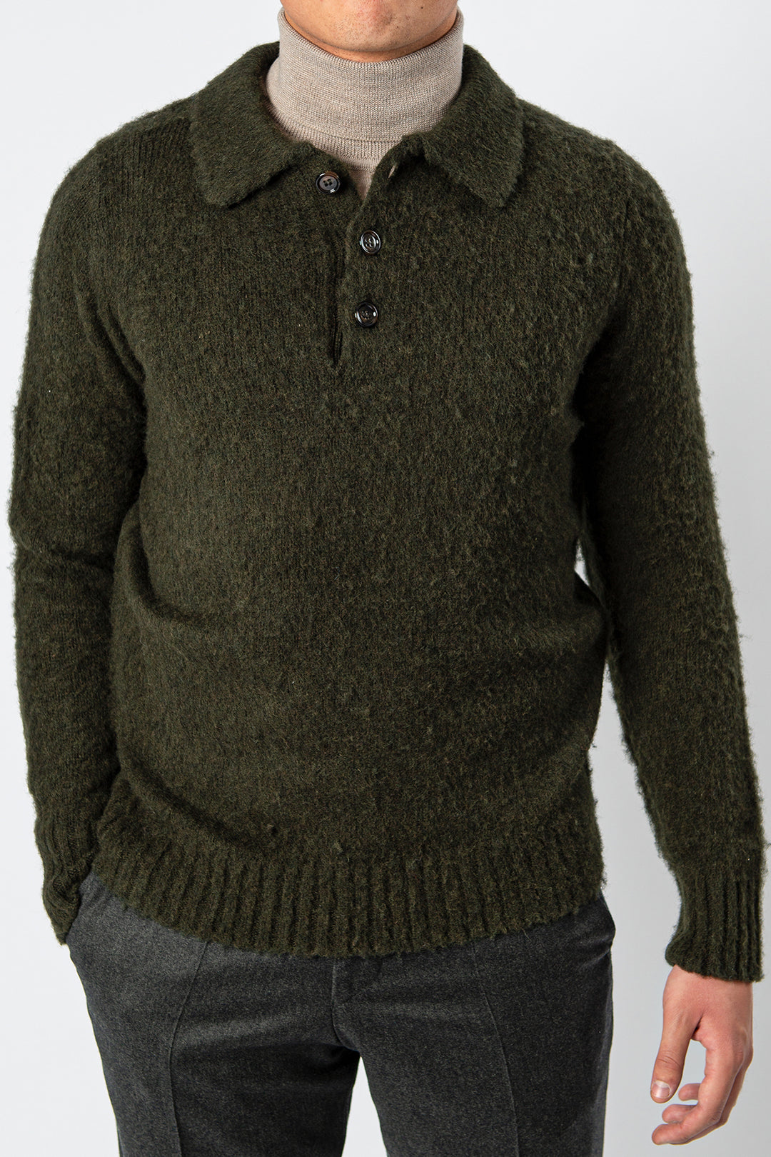 Brushed Shetland Wool Sweater MILITARY