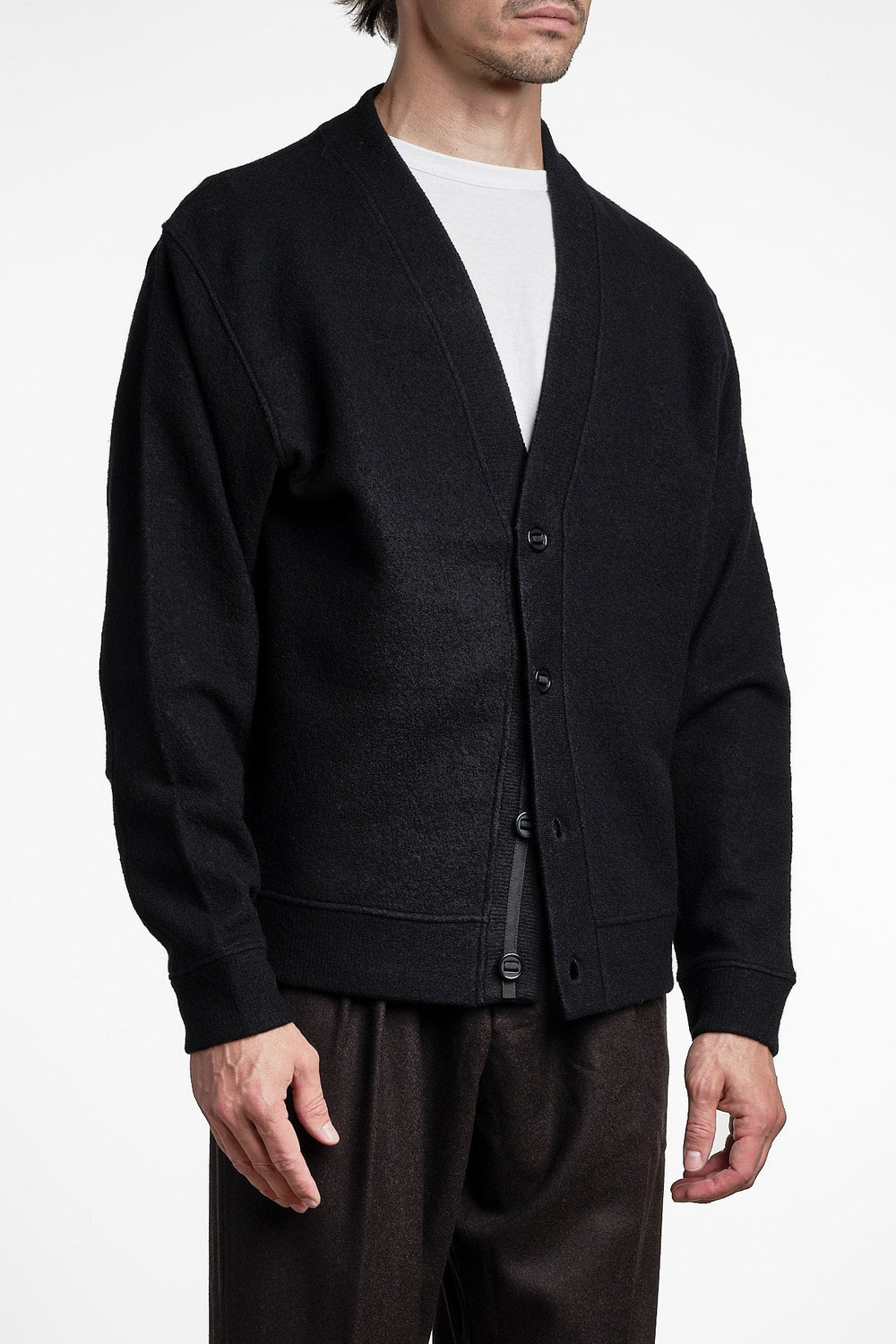 Seaham Boiled Wool Cardigan Black – Cesar Equipment, bakifrån