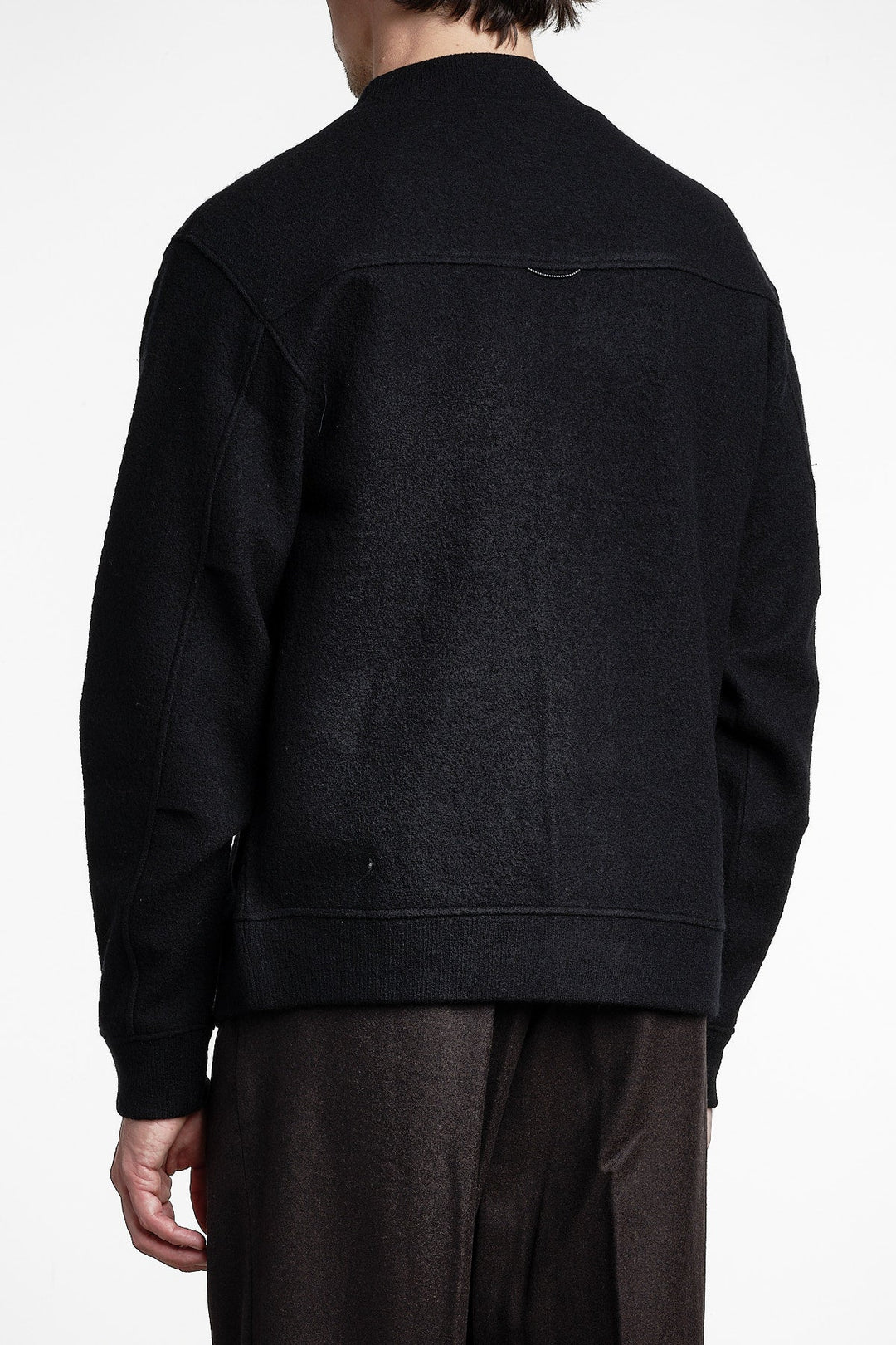 Seaham Boiled Wool Cardigan Black – Cesar Equipment, från sidan