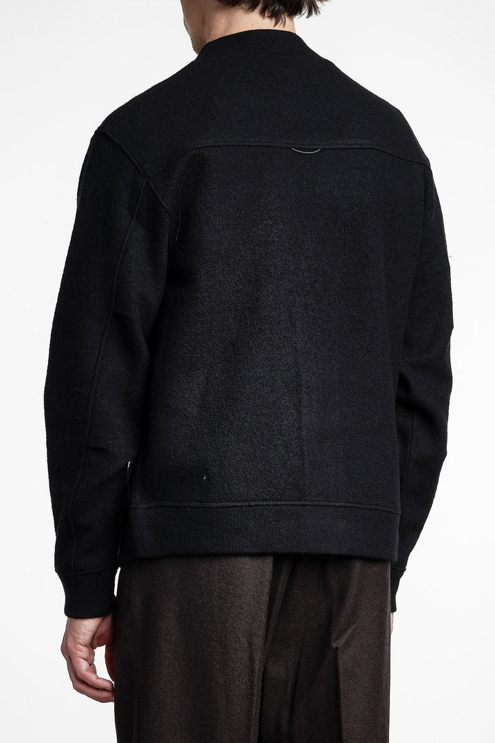 Seaham Boiled Wool Cardigan Black – Cesar Equipment, från sidan