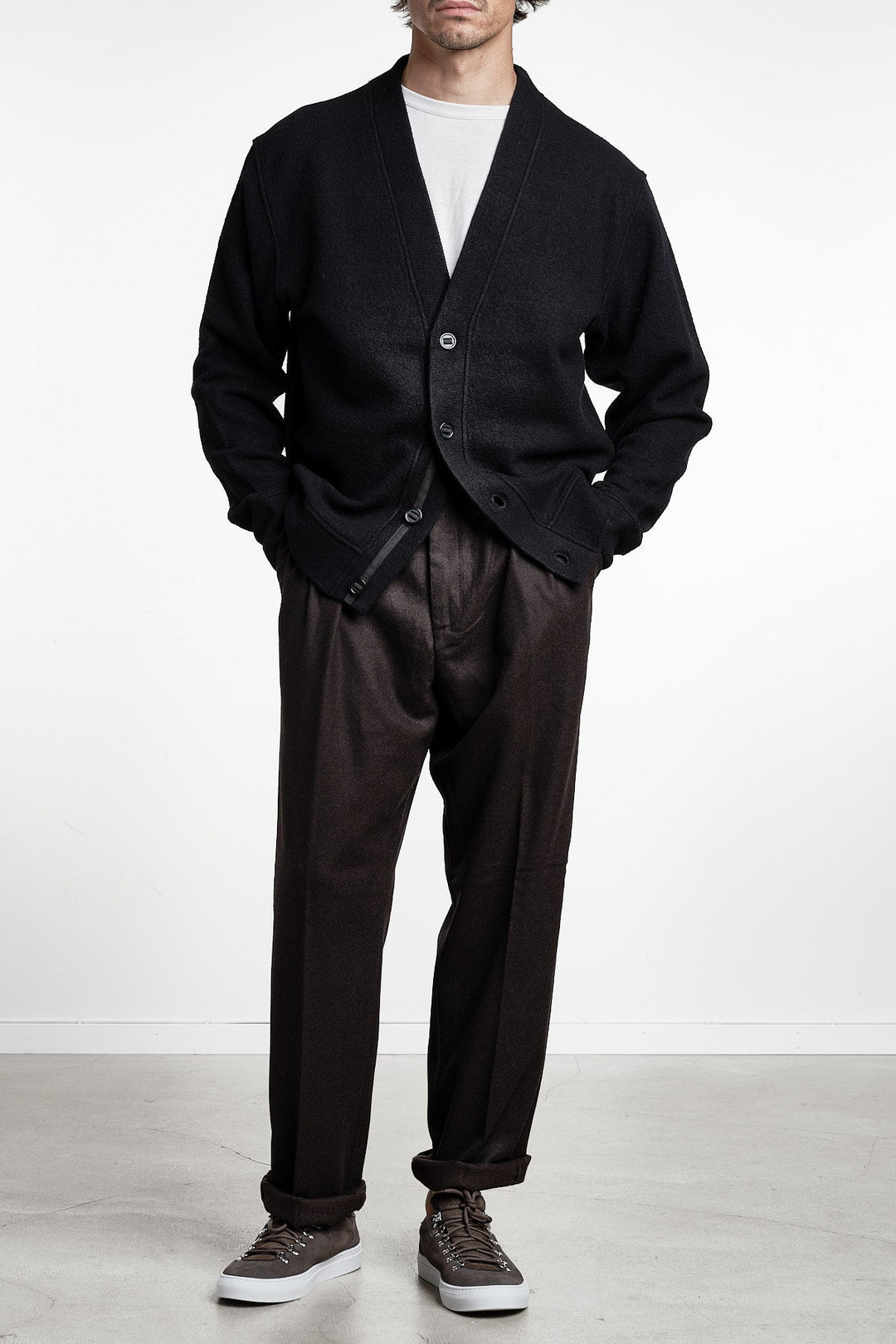 Seaham Boiled Wool Cardigan Black – Cesar Equipment, detaljbild