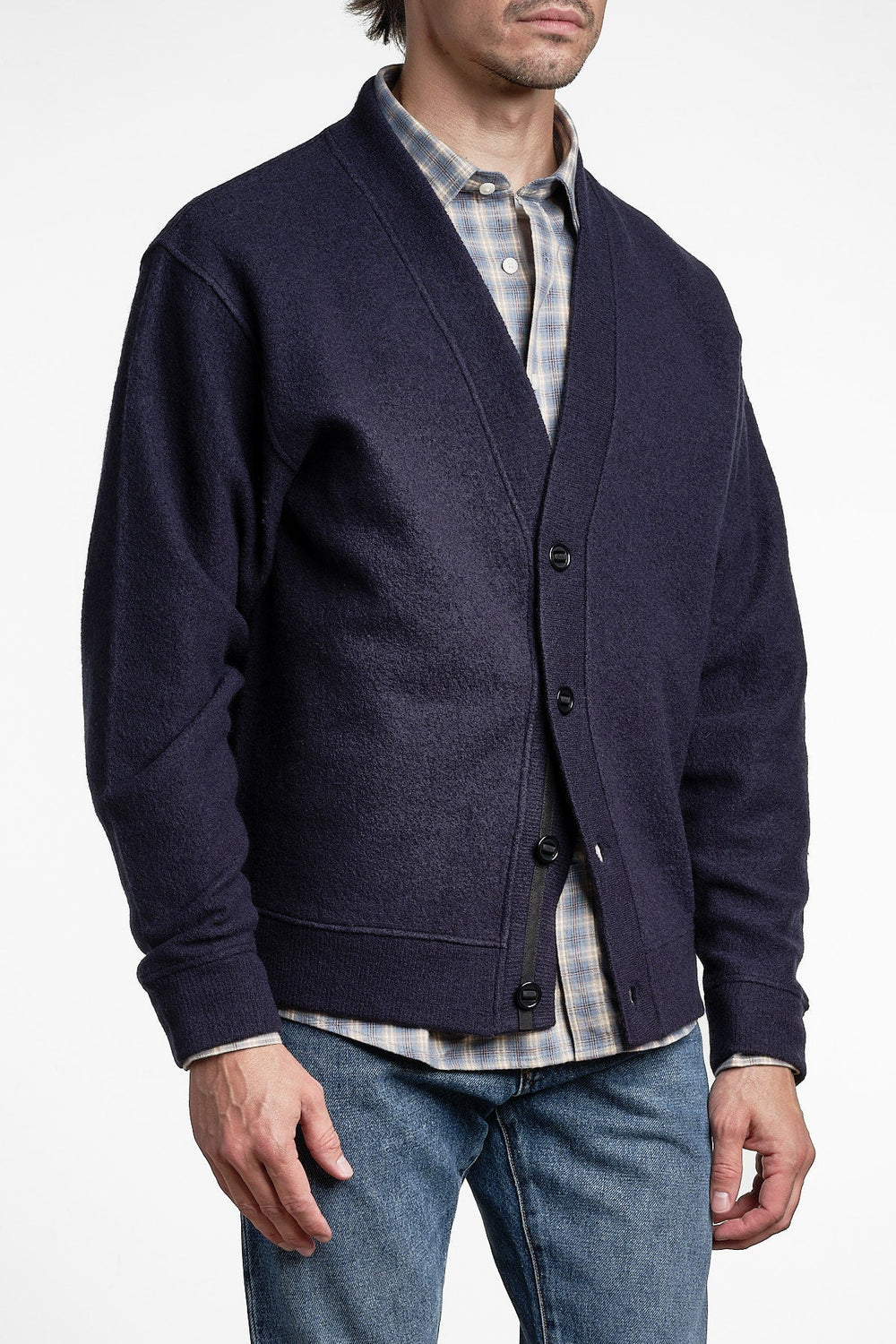 Seaham Boiled Wool Cardigan Navy – Cesar Equipment, bakifrån