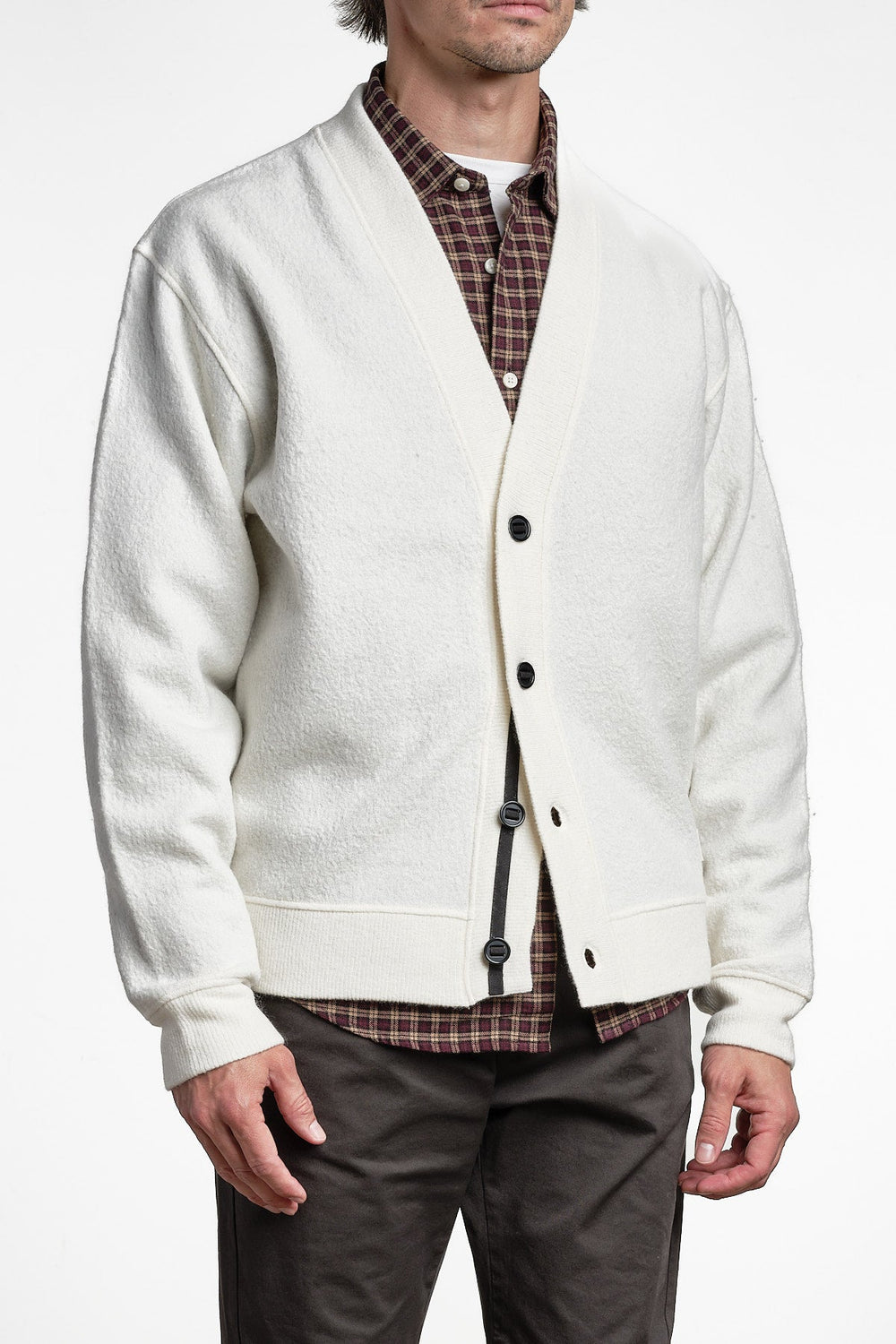 Seaham Boiled Wool Cardigan Off White – Cesar Equipment, bakifrån