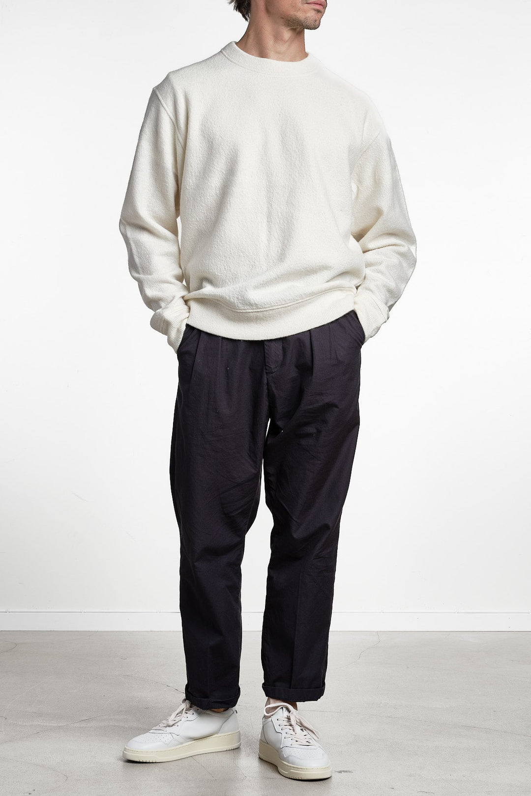 Seaham Boiled Wool Crew Off White – Cesar Equipment, detaljbild