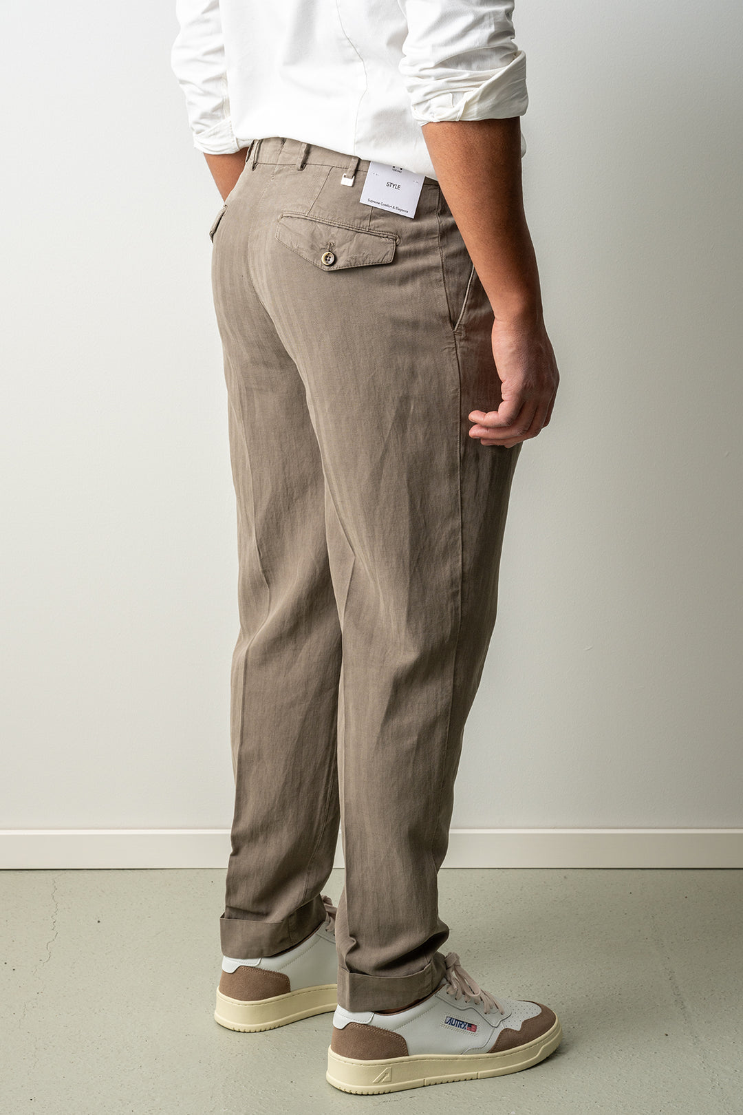 Carrot Two Pleat Cotton Linen Trouser KHAKI GREY