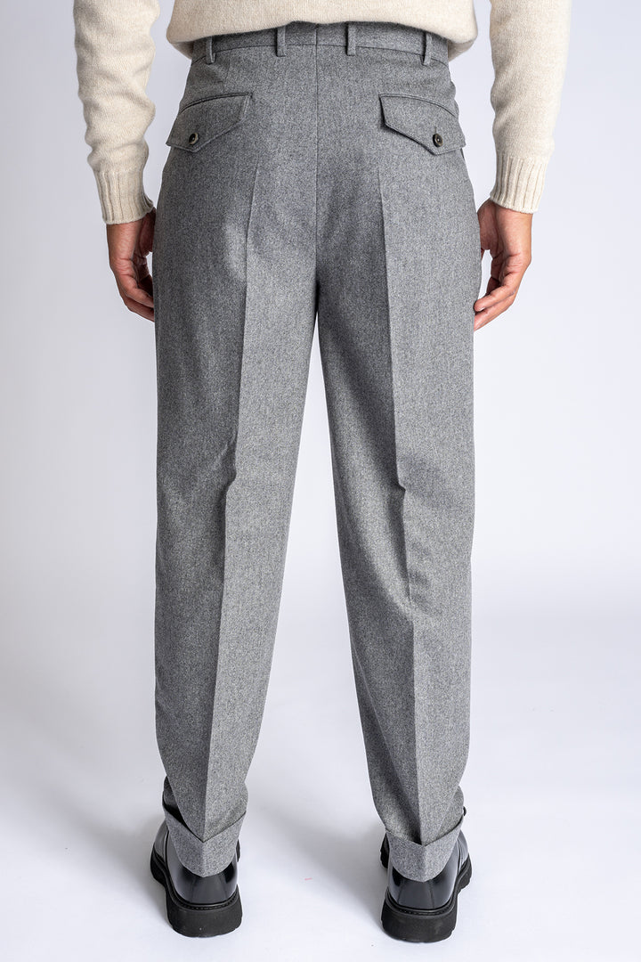 Carrot Wool Cashemere Two Pleated Trouser Medium Grey