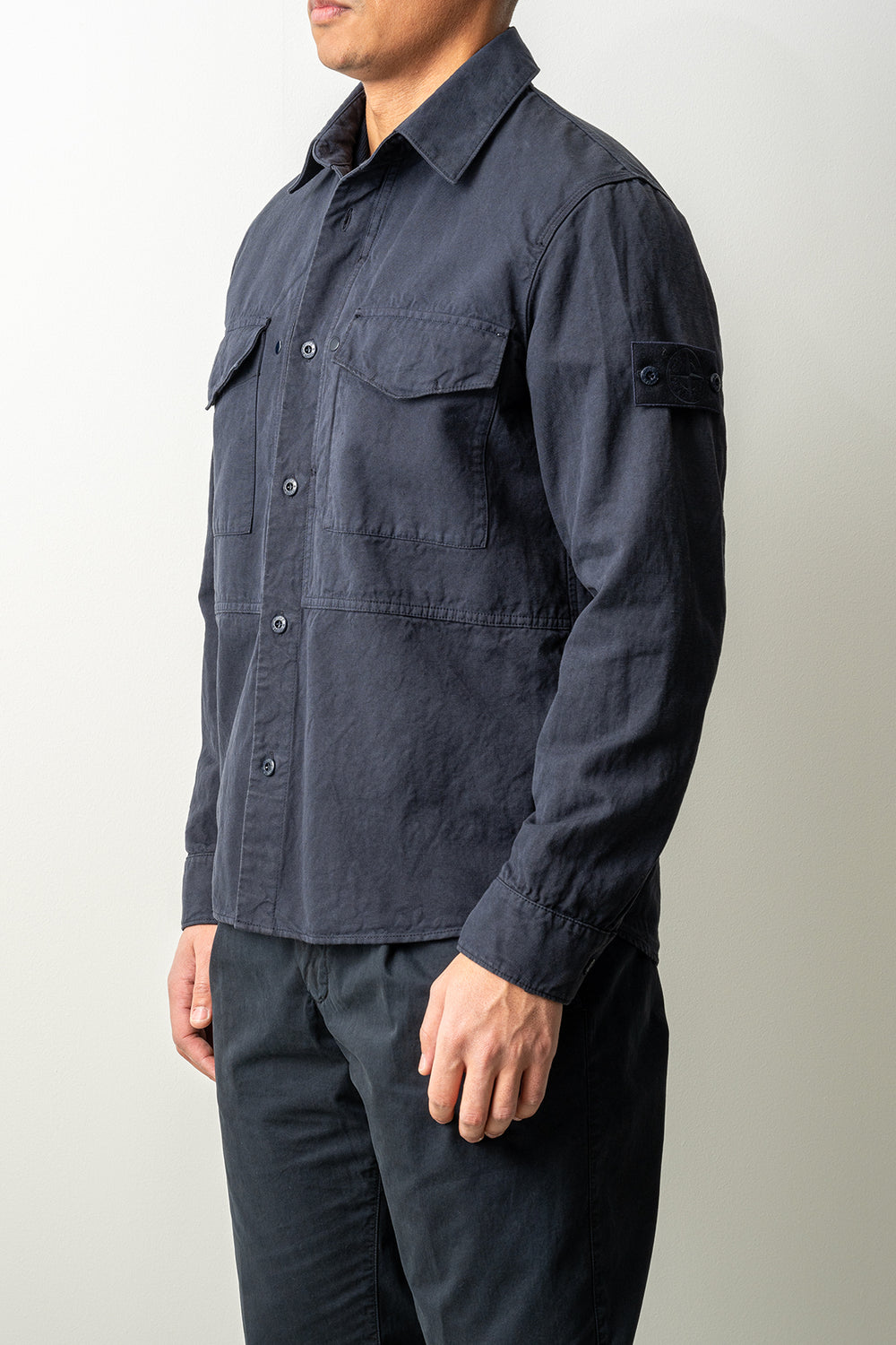 Cotton Linen Canvas Ghost Overshirt 1200012 Navy Blue