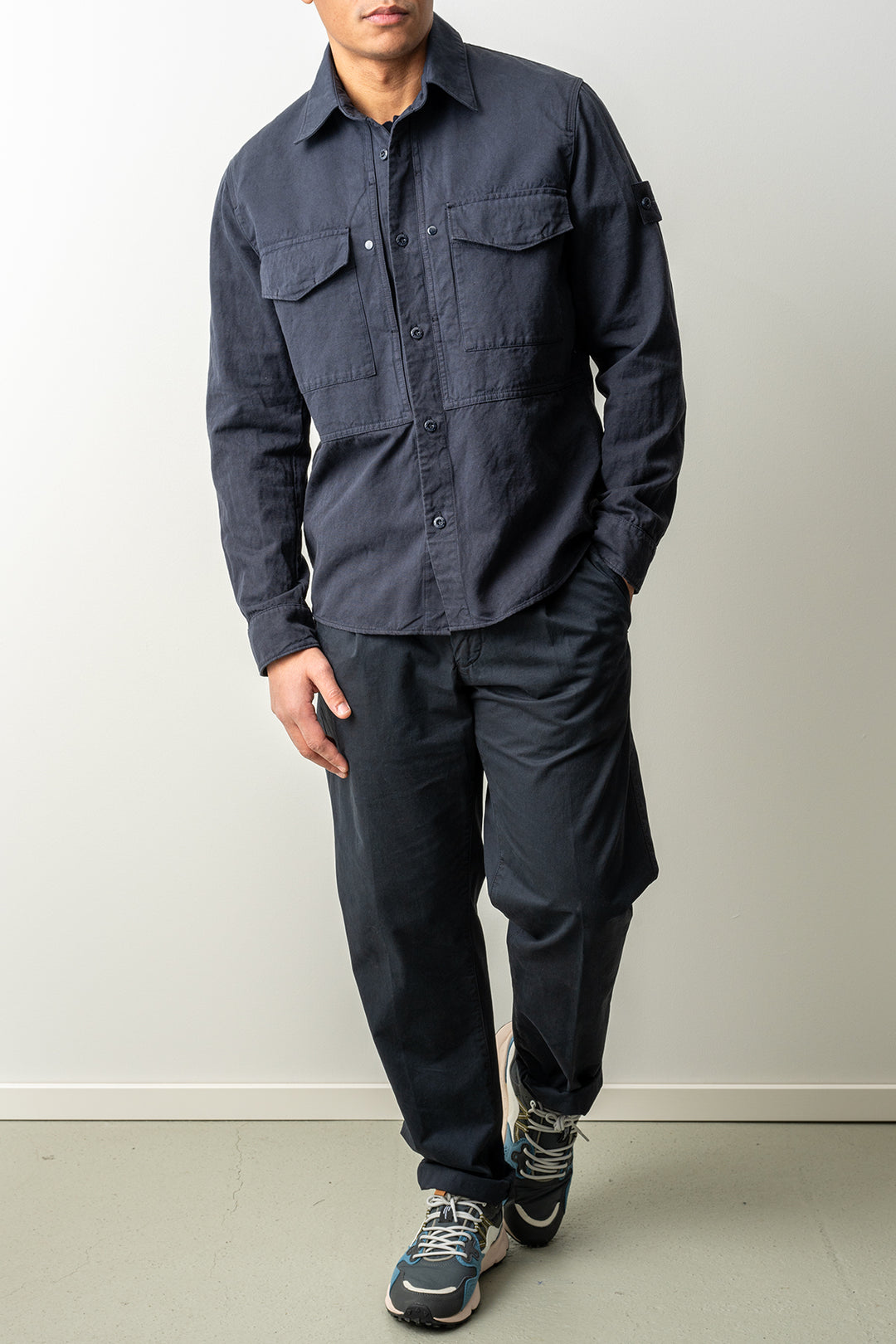 Cotton Linen Canvas Ghost Overshirt 1200012 Navy Blue