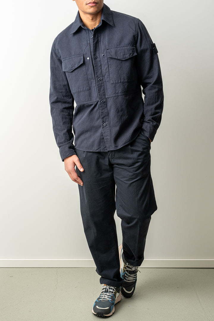 Cotton Linen Canvas Ghost Overshirt 1200012 Navy Blue