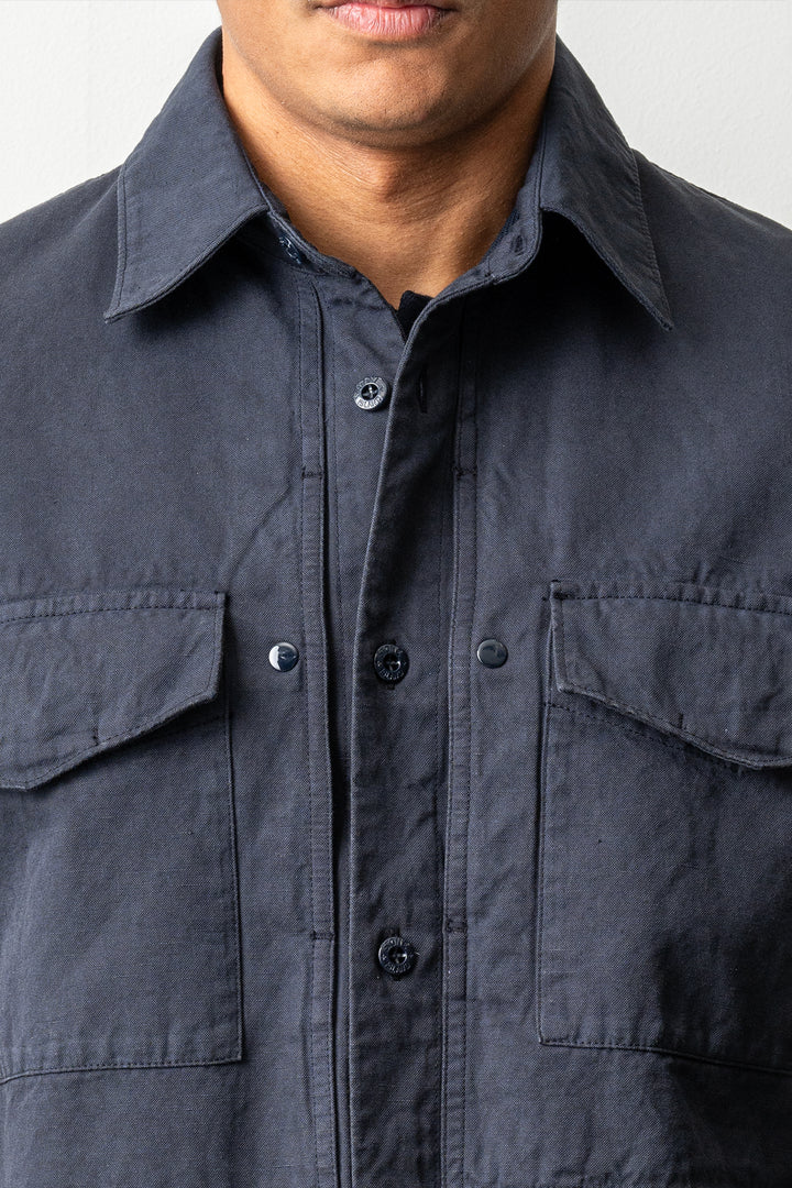 Cotton Linen Canvas Ghost Overshirt 1200012 Navy Blue