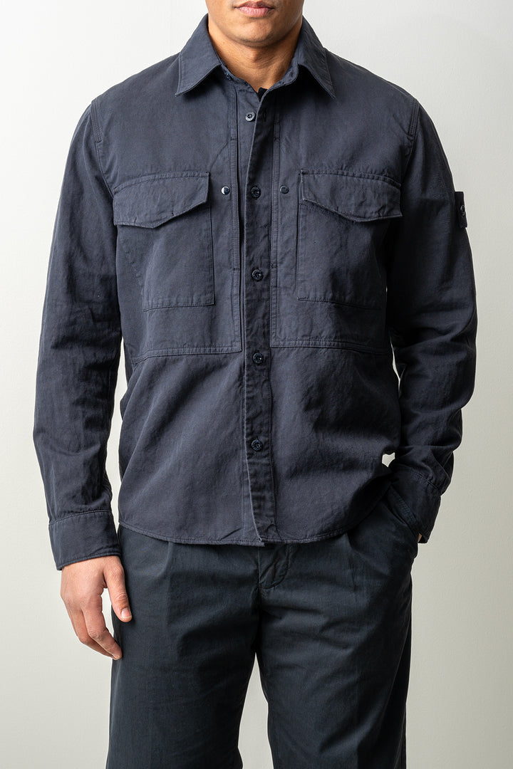 Cotton Linen Canvas Ghost Overshirt 1200012 Navy Blue