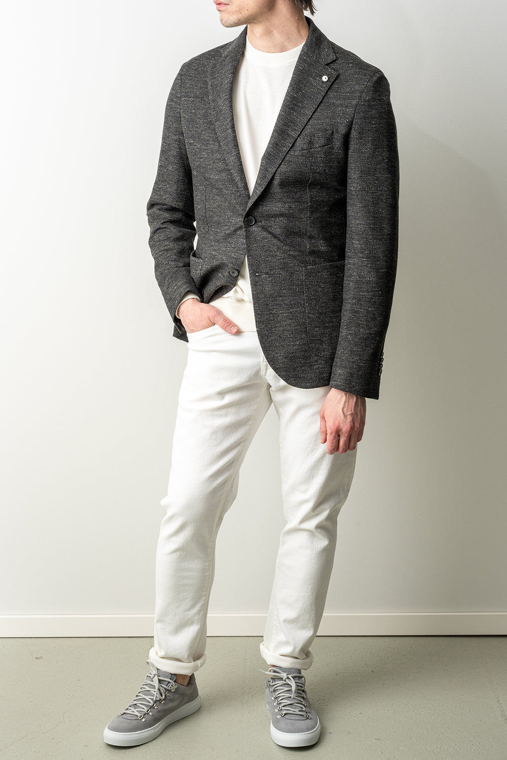 Cotton Linen Jersey Melange Blazer Black