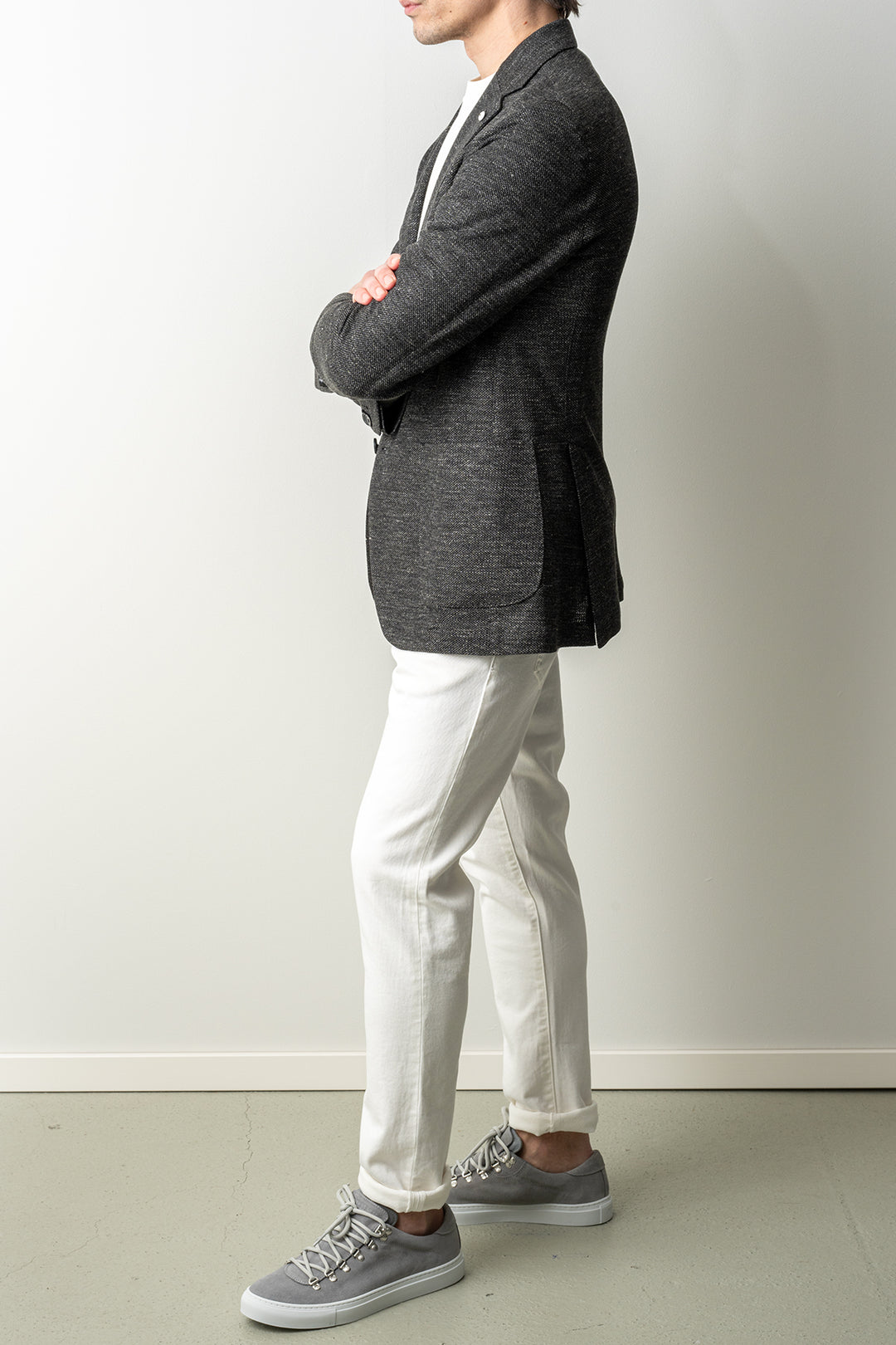 Cotton Linen Jersey Melange Blazer Black